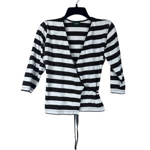 Hobbs Striped Brown White Wrap half Sleeve Blouse Size 14‎